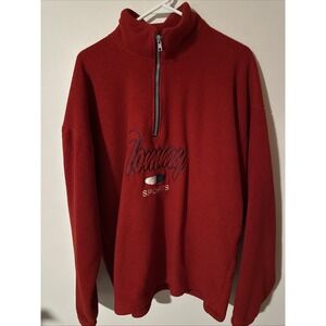 Vintage‎ Tommy Sports Red Fleece Half Zip Pullover Large Made In USA Embroidered